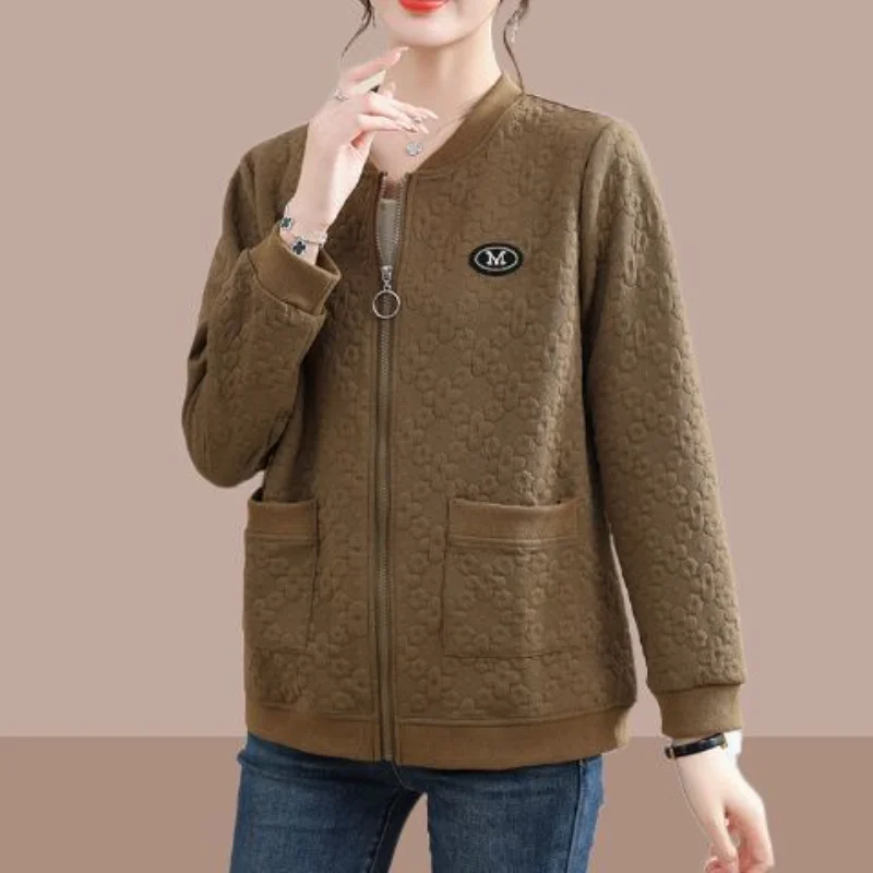 

Mothers Spring Autumn Jacket New Baseball Style Elegant Noble Open Front Middle Aged Women Lightweight Short Top