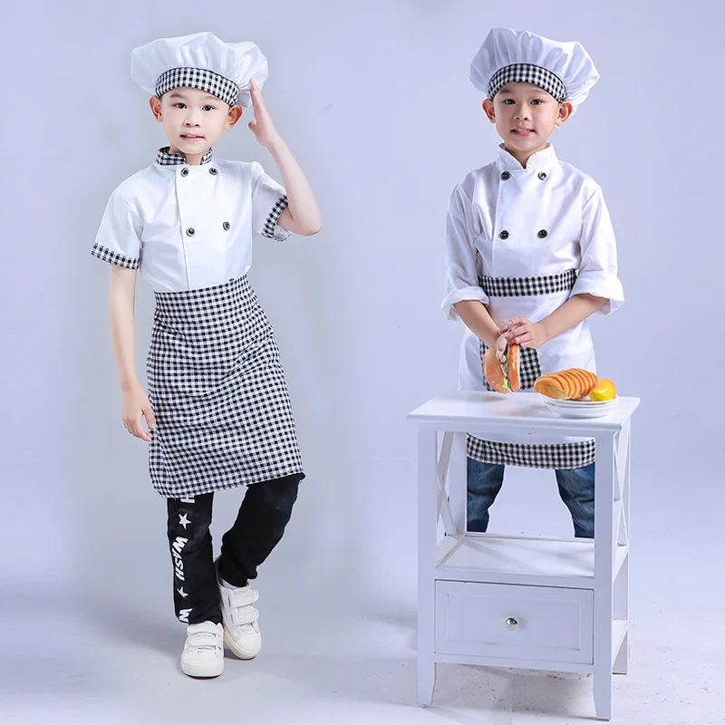 

Kids Chef Jackets Kitchen Roleplay Uniform Cook Hat Restaurant Cosplay Costumes Halloween Children Waiter Waitress Clothing Sets