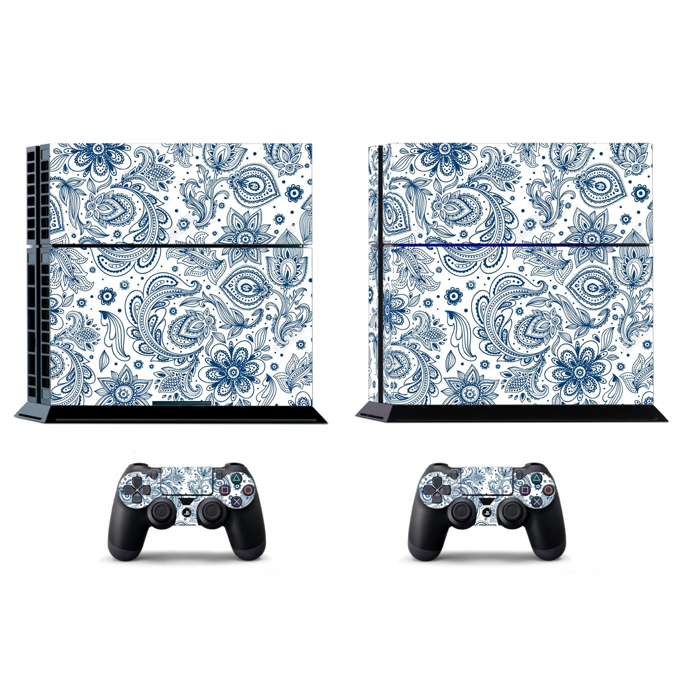 소니 PS4 플레이스테이션 4 및 2 컨트롤러 스킨 스티커, 블랙 블루 및 화이트 1458 비닐 스킨 스티커
