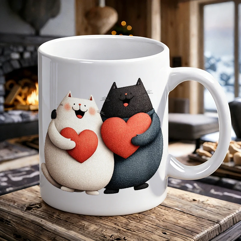 

Valentine's Cat Couple Ceramic Mug, Coffee Cup, Milk Cup, Office Tea Cup, Drinking Cup, Gift for Friends, Fade-Resistant