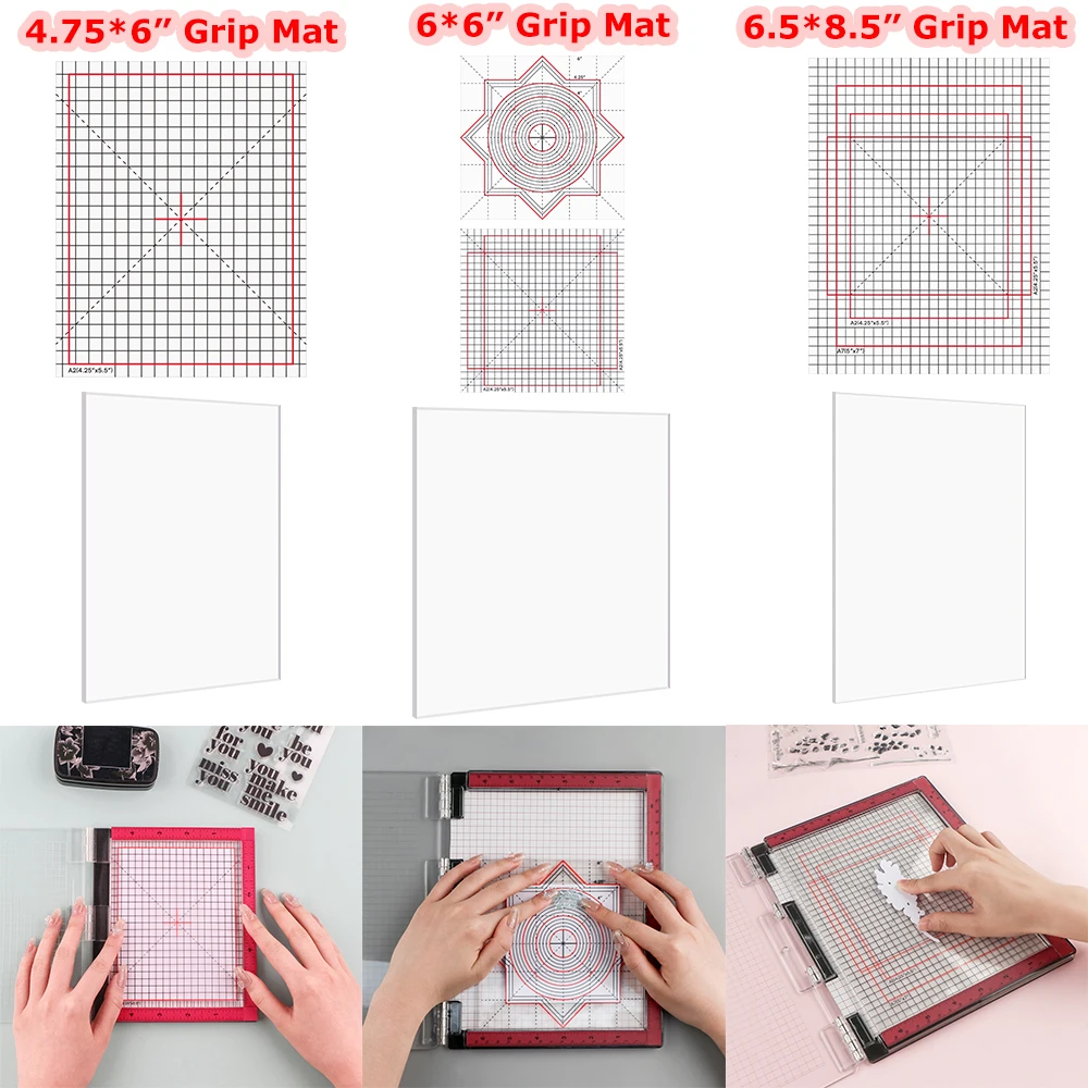 Multi-use Photopolymer Grip Mat with Printed Guides for Stamp Positioning Tool Die Cut Letters Centering Aligning Card Making