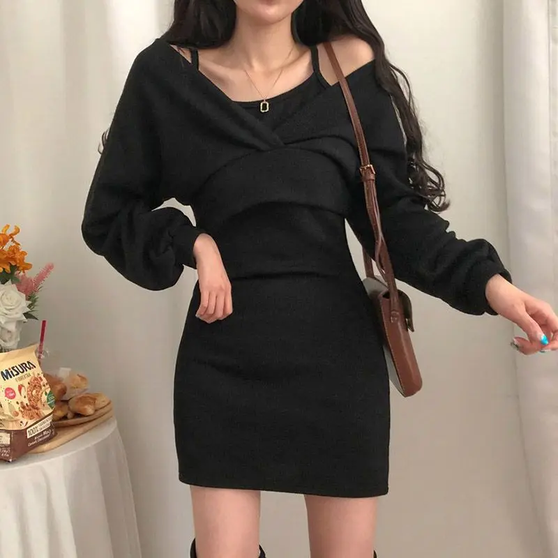 Dress Sets Women Solid Simple Leisure Graceful Korean Style Seductive Tender All-match Autumn Ladies Designed Vintage Special