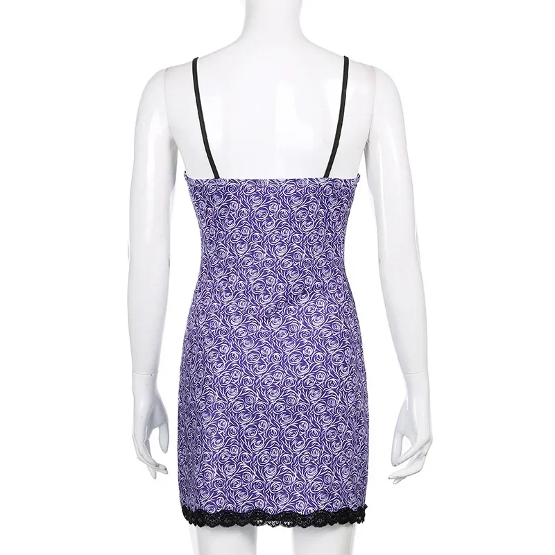 Floral Dress Female 2024 New Female Skirt Style Lace Stitching V-neck Open Back Suspender Skirt Female Waist Dresses for Women