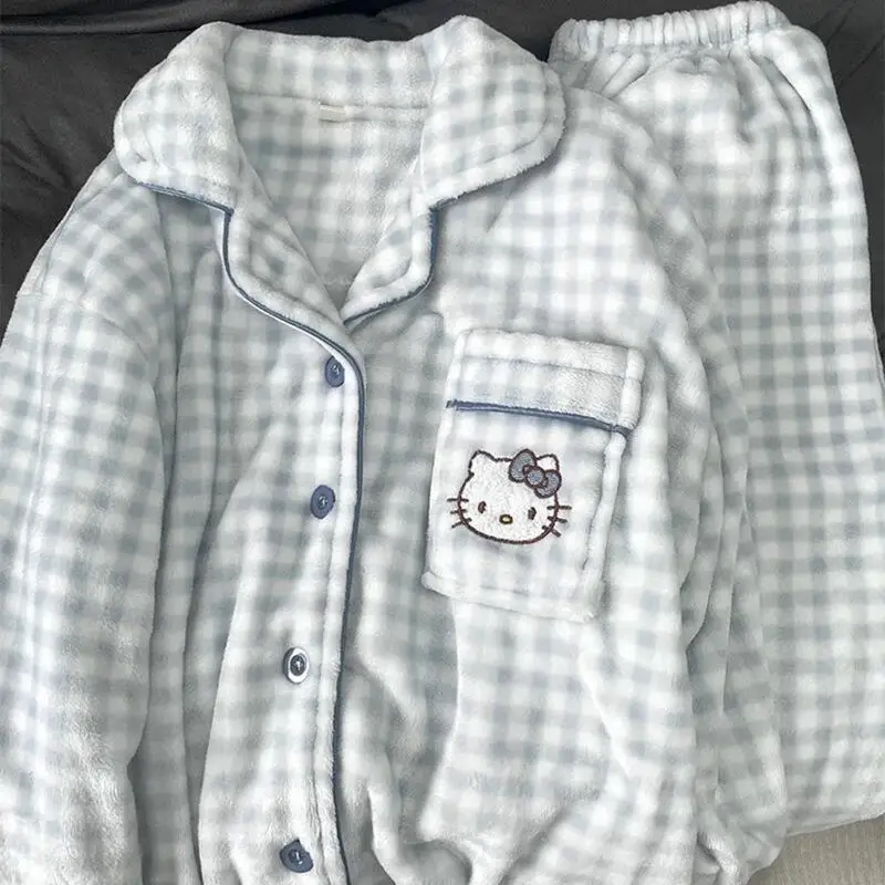 Nuevo Chikawa franela gruesa invierno Usagi pantalones de pijama de manga larga conjunto para mujeres más terciopelo lindo azul Hachiware ropa para el hogar