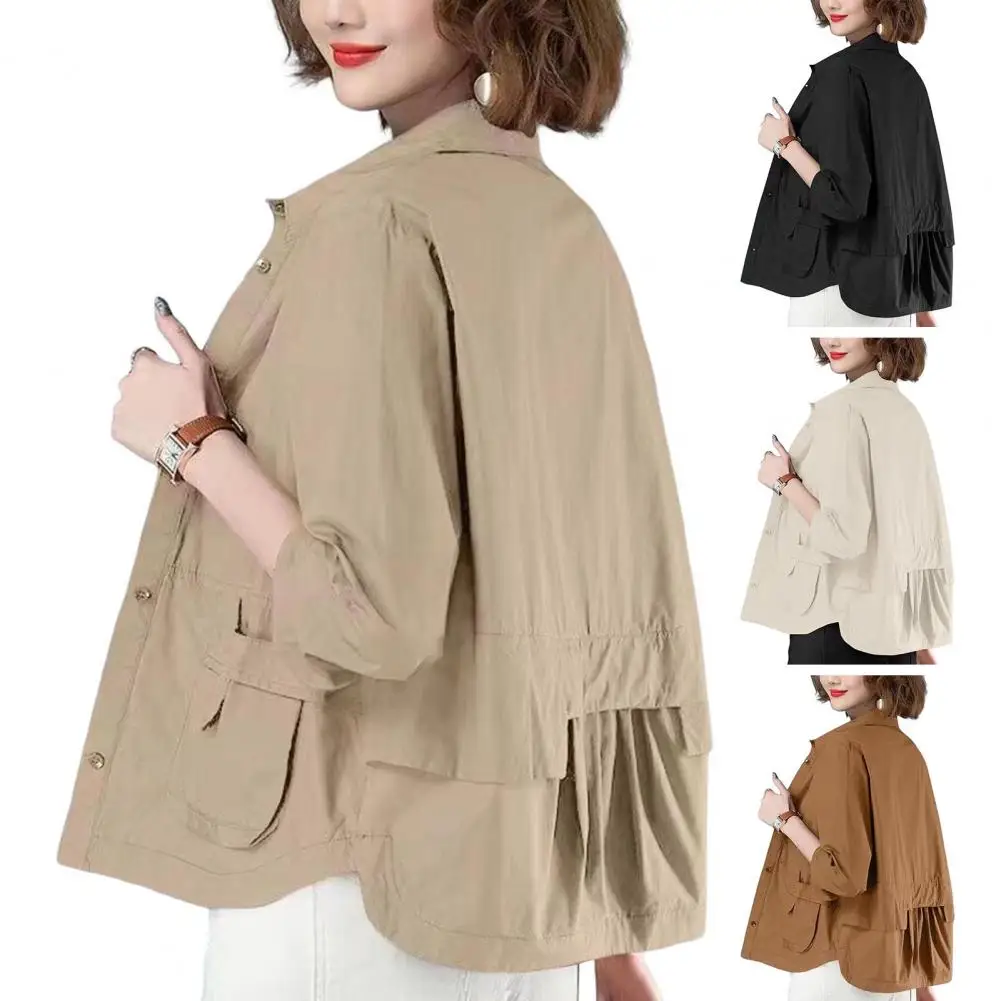 Women Jacket Spring Autumn Jacket Stylish Women\'s Thin Single-breasted Cardigan Jacket for Wear Office Solid Color for Spring