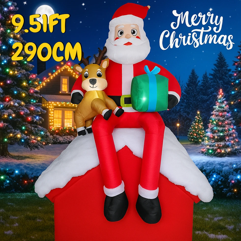 

9.51FT Inflatable Toy Santa Claus Reindeer Gift boxe with LED Decoration Ornaments Gifts Supplies Inflatable Yard Decorations