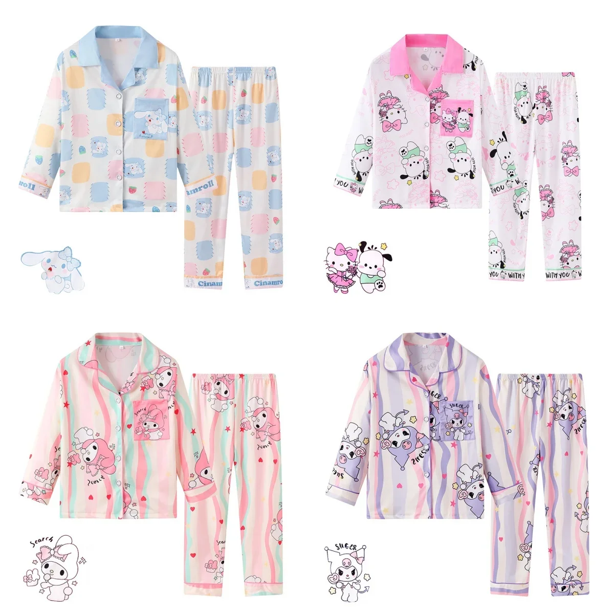 Kawaii Melodys Children's Spring and Autumn Long Sleeve Trousers Casual Home Wear Boys and Girls Pajamas Set  Kids Clothes