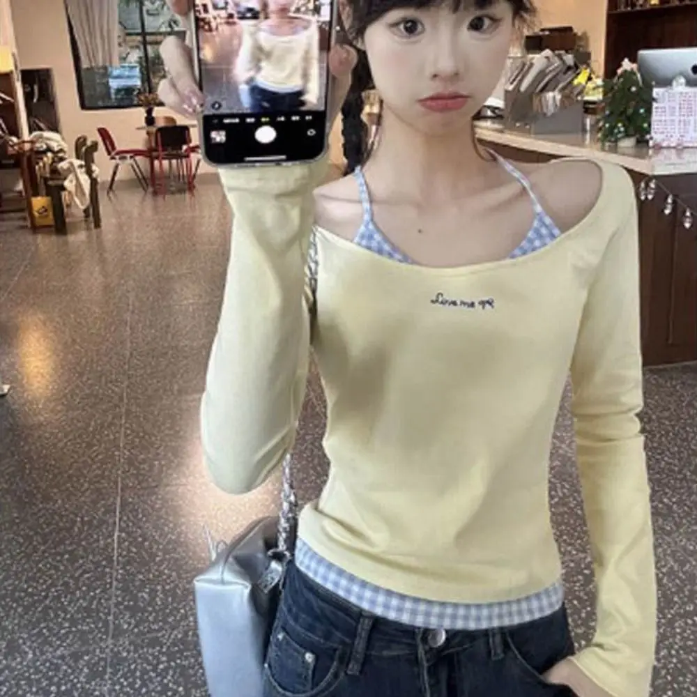 مريحة الأزرق شبكة طويلة الأكمام تي شيرت الدانتيل بسيط سليم رقيقة البلوز قاع قميص قميص المحاصيل الأعلى النساء Y2k الإناث