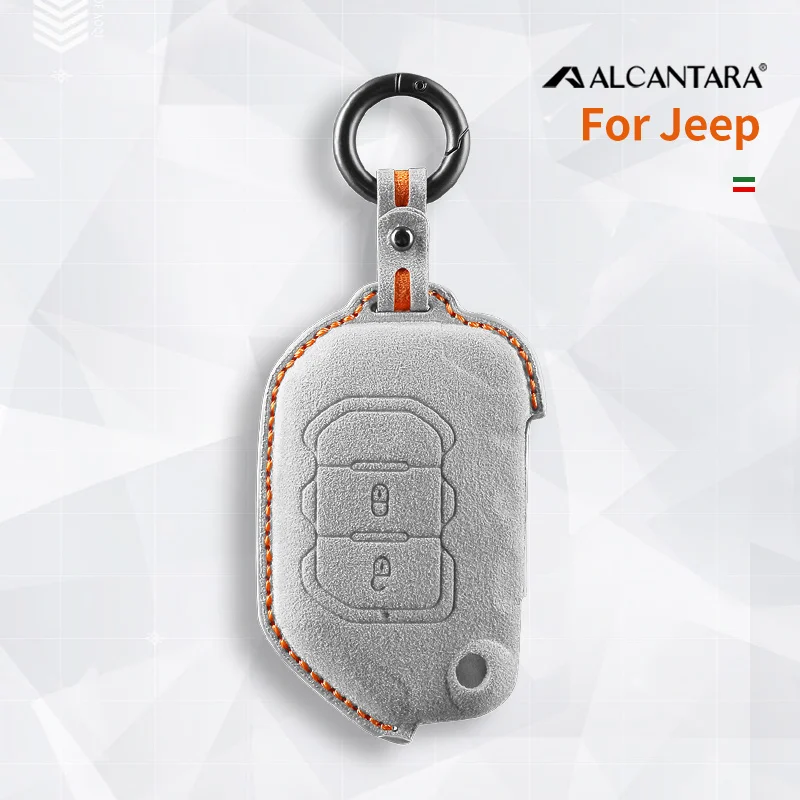 

Alcantara Car Key Case Cover For 2018-2022 Jeep Wrangler JL JK JLU XD Gladiator JT 2 Button Keychain