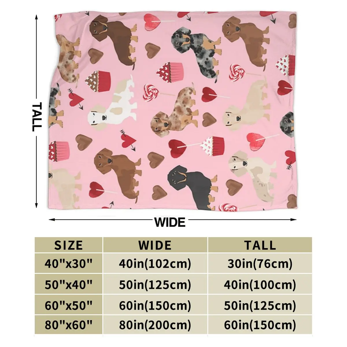 Dachshund Dogs Hearts Cookies Blankets Soft Warm Flannel Throw Blanket Plush for Bed Living room Picnic Travel Home Sofa