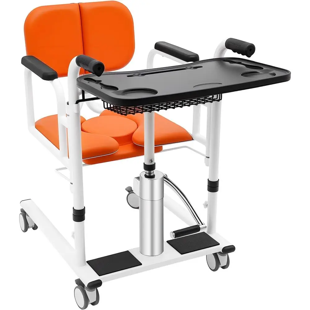 

Adjustable Height Nursing Chair with Transport Wheels, Dining Table, and Potty Option for Elderly Care (330.7lbs)