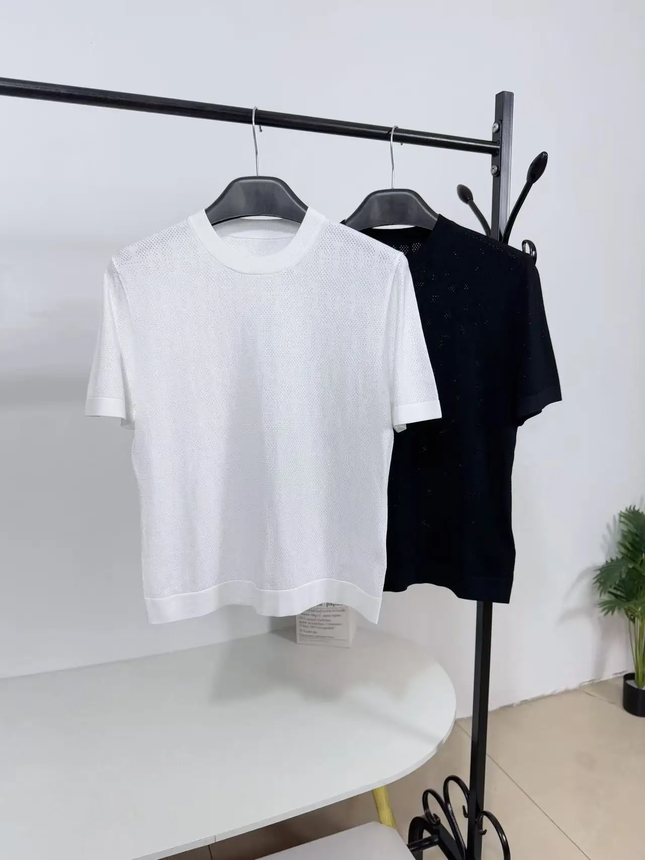 Mian Luxus ort Sve rundes Ne-Strick-T-Shirt für Damen, atmungsaktiv, bequem, lässig, SLE-Sommer-Top in reiner Farbe