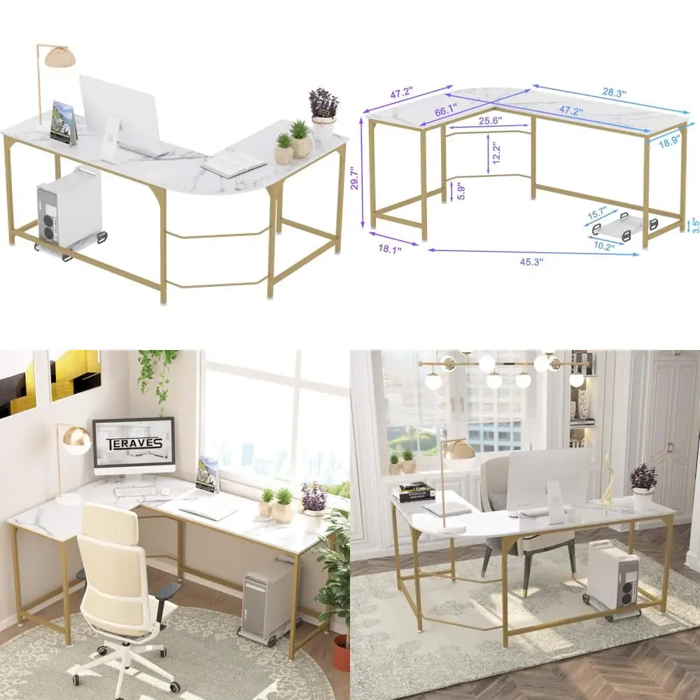 

Reversible L-Shaped White 66.1 Corner Desk for Gaming, Office, and Home Study