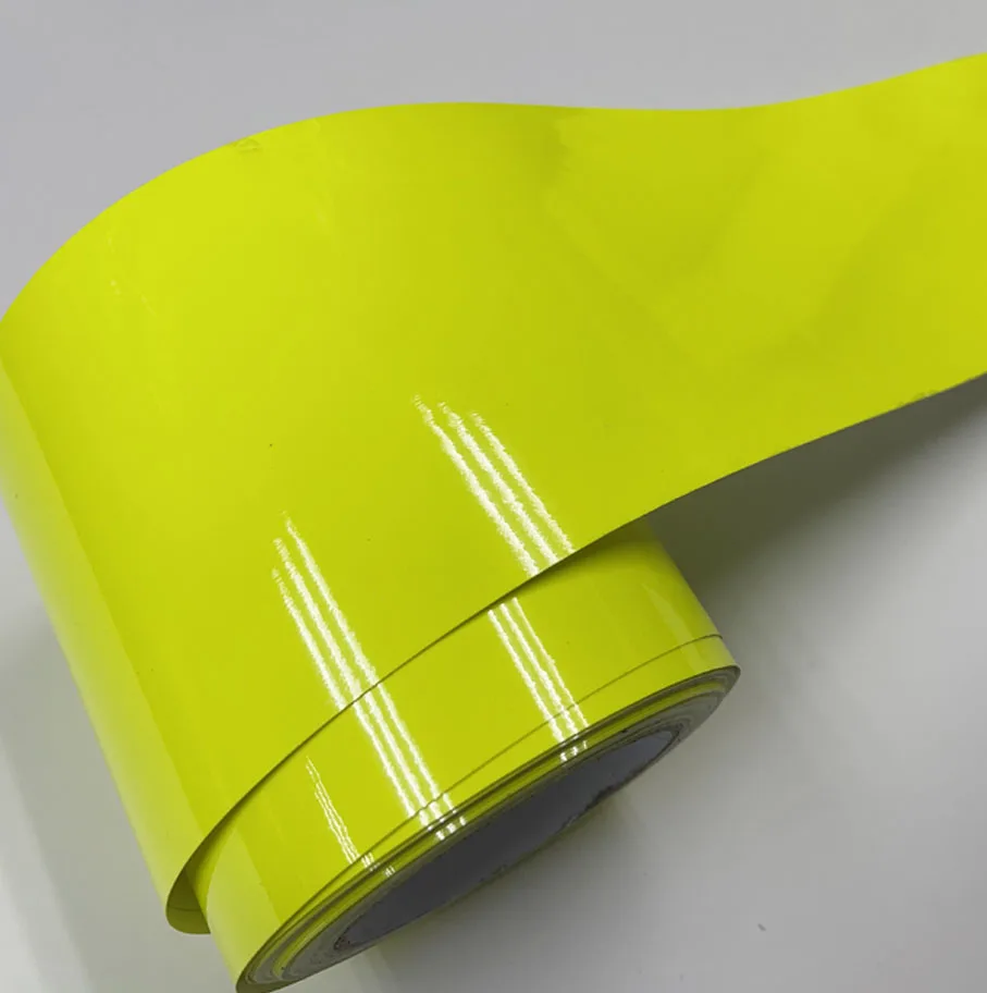 10cm width Glossy Neon Fluorescent Yellow Vinyl Car Wrap Film Sheet Roll with Air Release Technology