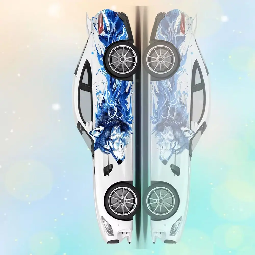 

Blue Line Lightning Wolf Car Vinyl Wraps Decal Self-adhesive PVC Sticker Suitable for Trucks SUV Decoration Auto Accessories