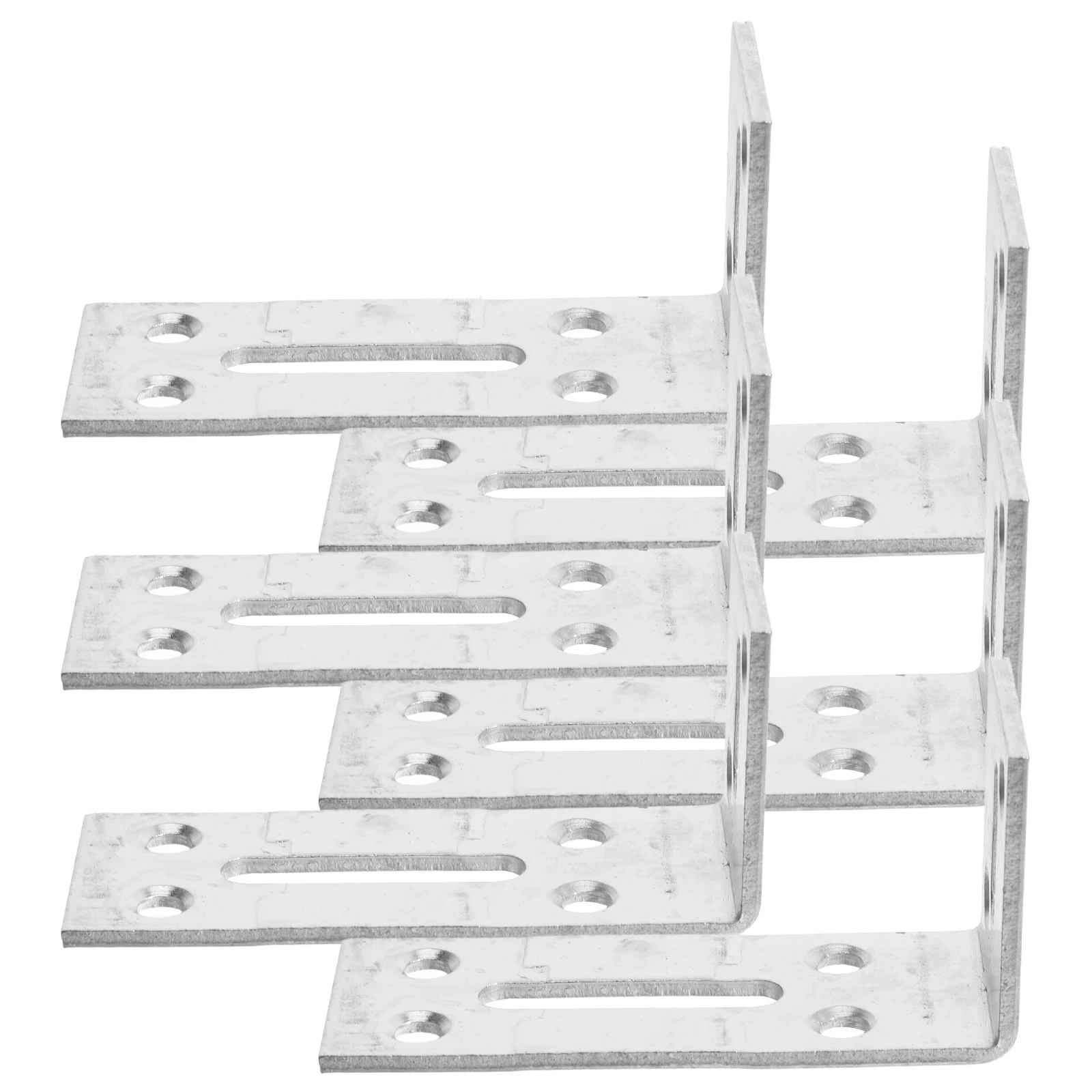 

6Pcs StainlessSteelBrackets HeavyDutyAdjustable LShape ShelfSupport CornerBracketsforWood Furniture SilverColor SlottedHoles