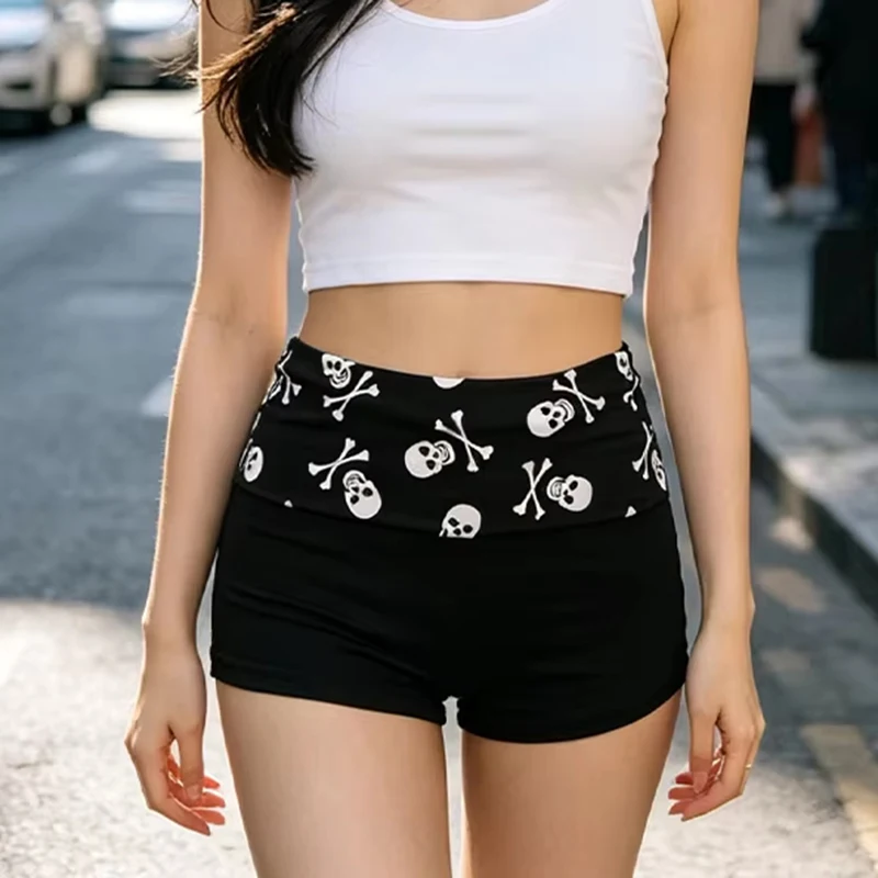 Summer New Street Style Skeleton Pattern Three Part Shorts With Elastic Waist Design, High Waist Sexy Casual Versatile Shorts