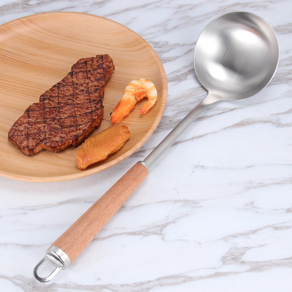 

Stainless Steel Soup Spoon Polished Finish Smooth Edges Heat Resistant Cooking Mixing Ladle With Hook Long Handle Kitchen