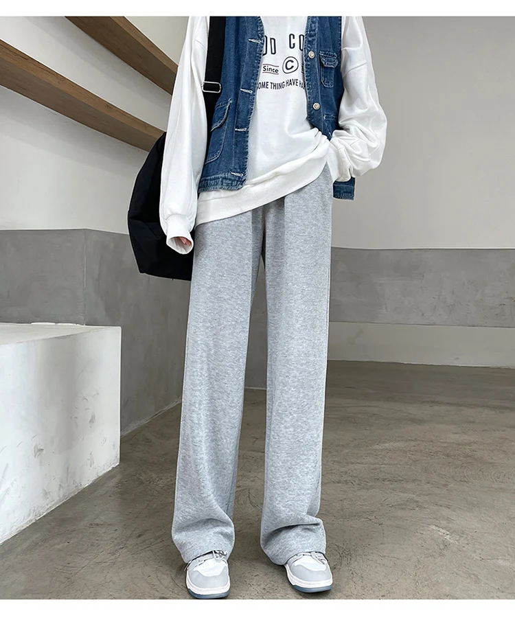 

Men's and Women's Straight Leg Pants Autumn Style Solid Color Cotton Wide Leg Pants Loose Slimming Casual Pants Gray Sweatpants