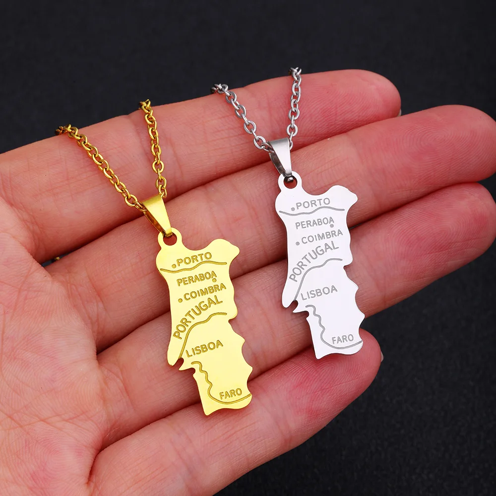 2024 new fashion stainless steel Portugal map pendant necklace temperament everything collarbone chain birthday anniversary gift view 4