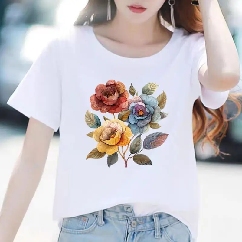 

Modal Butterfly Flower Instagram Popular Cute Female Print Fashion Internet Celebrity Instagram Commuter Short-sleeved T-shirt