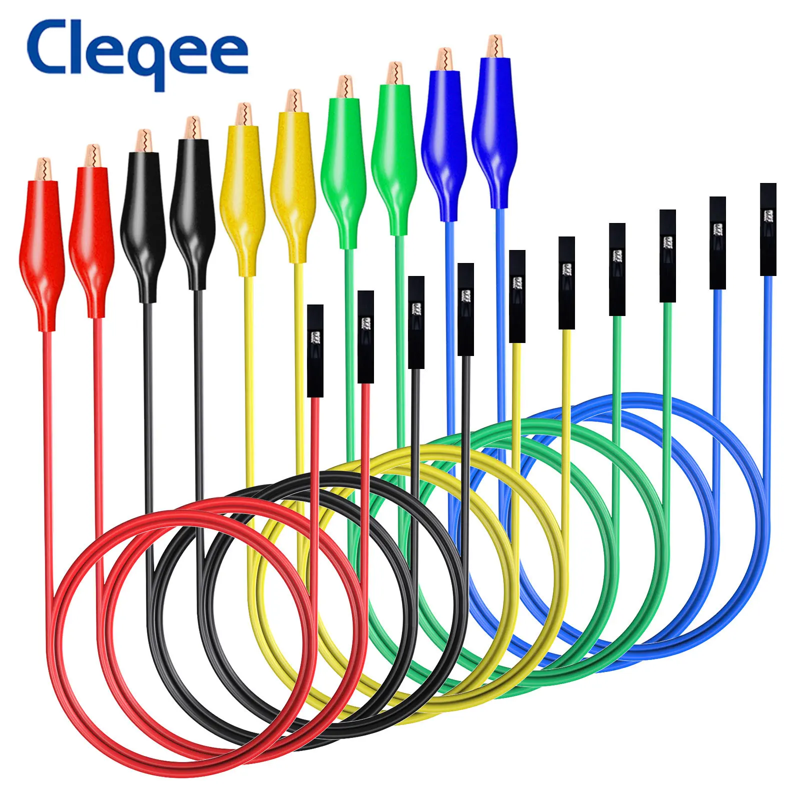 Cleqee 10PC Dupont Wire Male/Female to Alligator Clip Jumper Wire Crocodile Clip Test Lead Silicone Jumper Cable DIY P1531/P1533