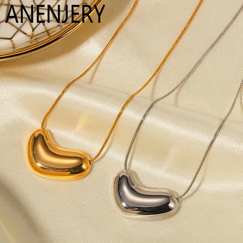 ANENJERY Halskette mit glattem Herz aus 316L-Edelstahl für Damen und Mädchen, Schlangenknochenkette, zartes Design, romantische Schmuckgeschenke