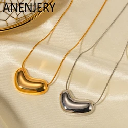 ANENJERY 316L Stainless Steel Smooth Heart Necklace for Women Girls Snake Bone chain Delicate Design Romantic Jewelry Gifts