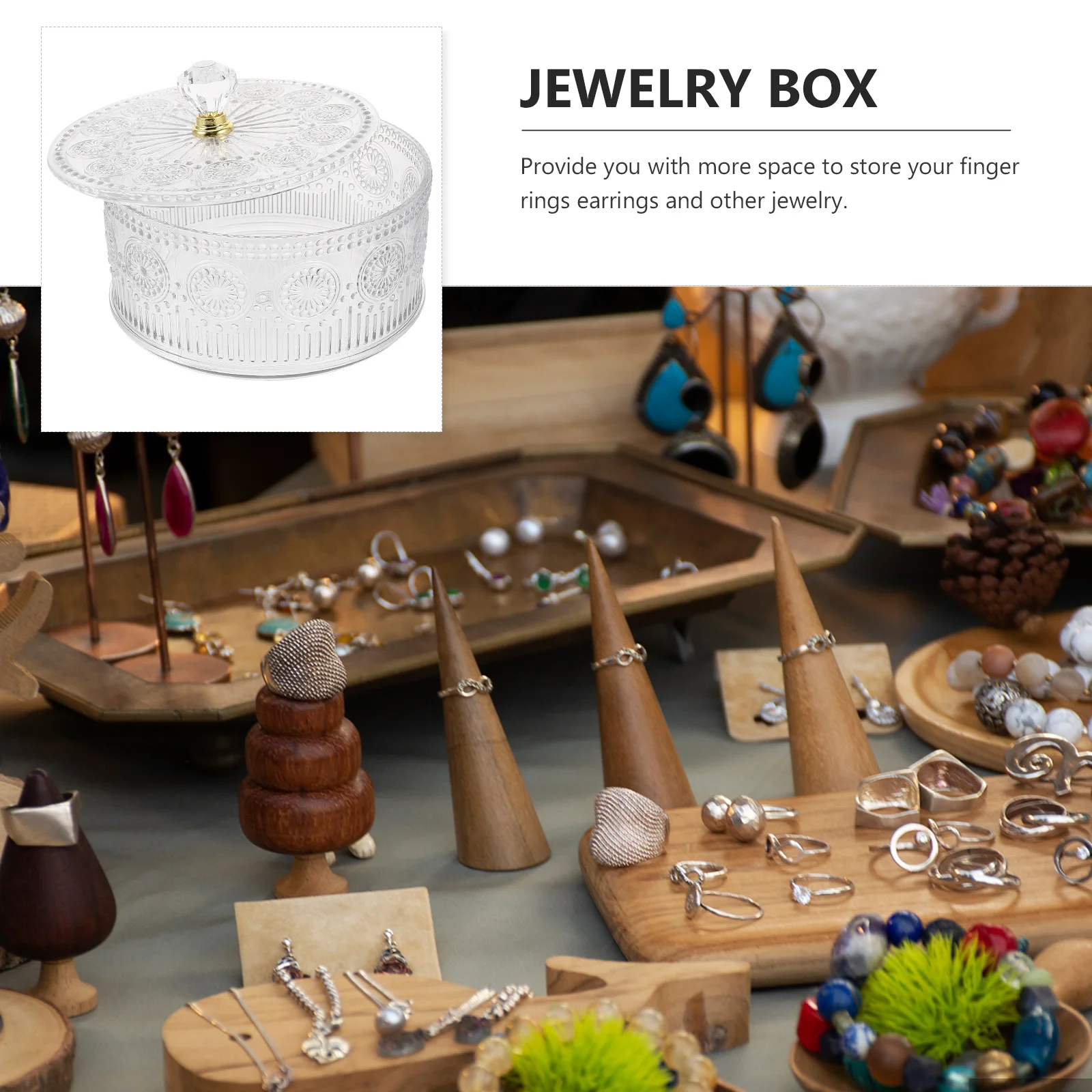 

Transparent Jewelry Box Elegant Embossed Design Large Capacity Storage Case For Rings Earrings Bracelets Organizer