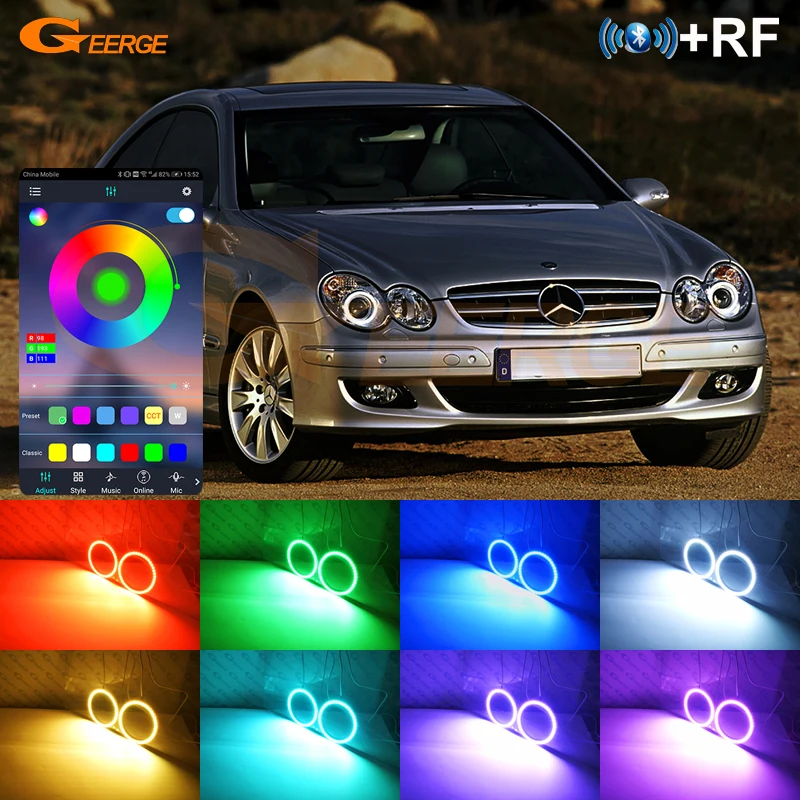 

For Mercedes Benz CLK CLASS W209 C209 A209 Bluetooth App RF Remote Ultra Bright Multi Color RGB Led Angel Eyes Kit Halo Rings