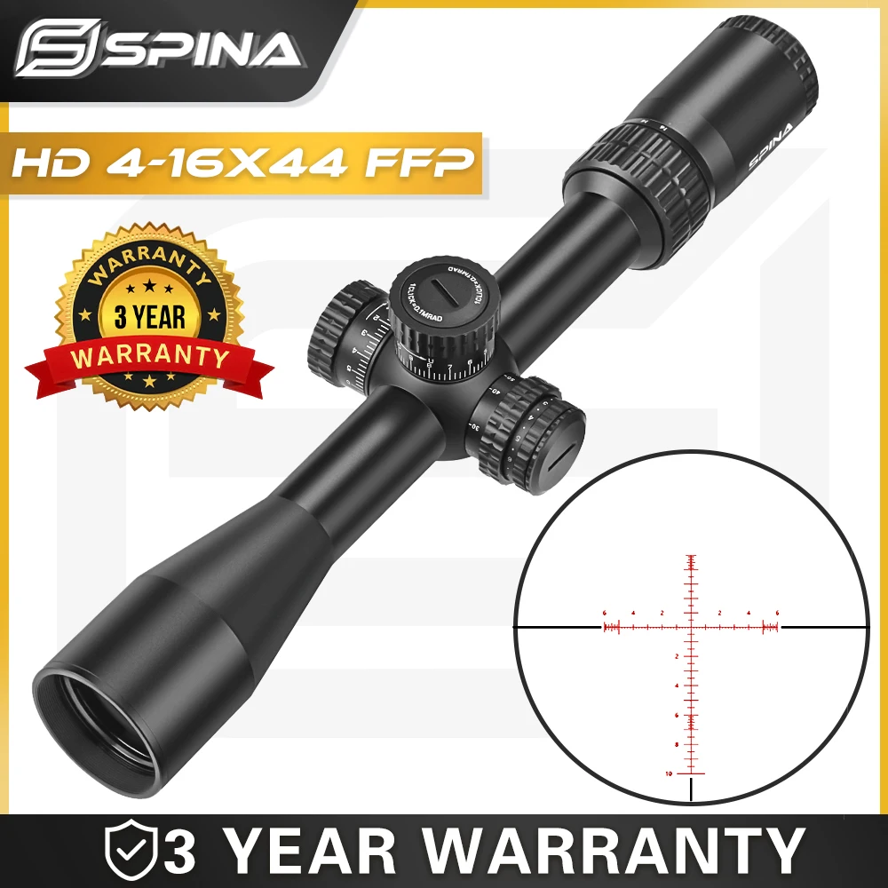 SPINA OPTICS HD 4-16x44 FFP First Focal Plane Luneta Zero Lock Turret Side Parallax Tactical Hunting Sight CQB AR .308.556.223