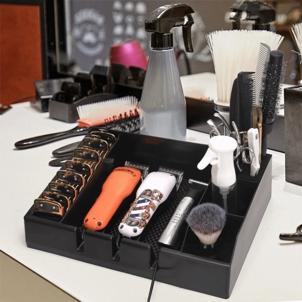 Large Capacity Hair Clipper Tray Box Hairdressing Storage Professional Hair Clipper Stand Black Durable Stylist Toolbox