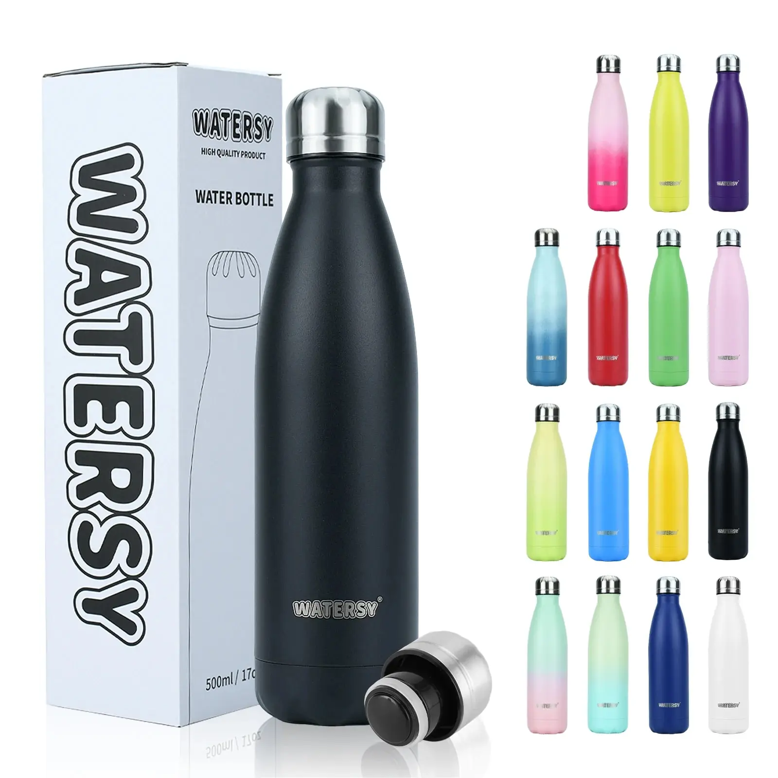 1pc, -17oz/500ml, Watersy Insulated Stainless Steel Water Bottle - Keep Drinks Cold for 24 Hours and Hot for 12 Hours - Perfect