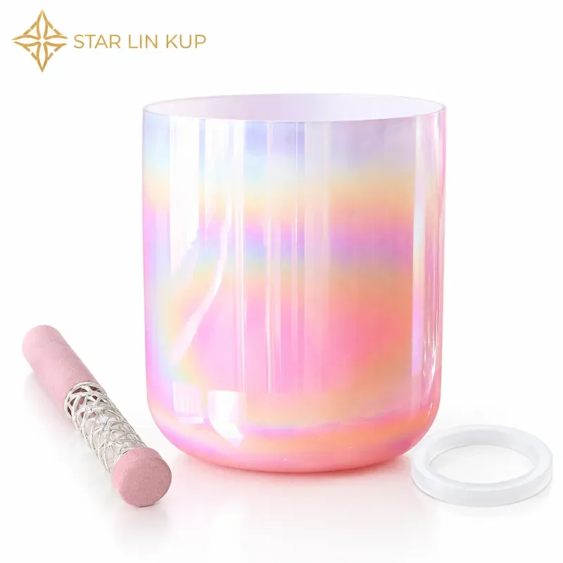 STAR LIN KUP 432Hz Crystal Singing Bowl Pink Aurora Gradient Clear Alchemy Chakra Healing Meditation Sound Therapy Yoga Gift