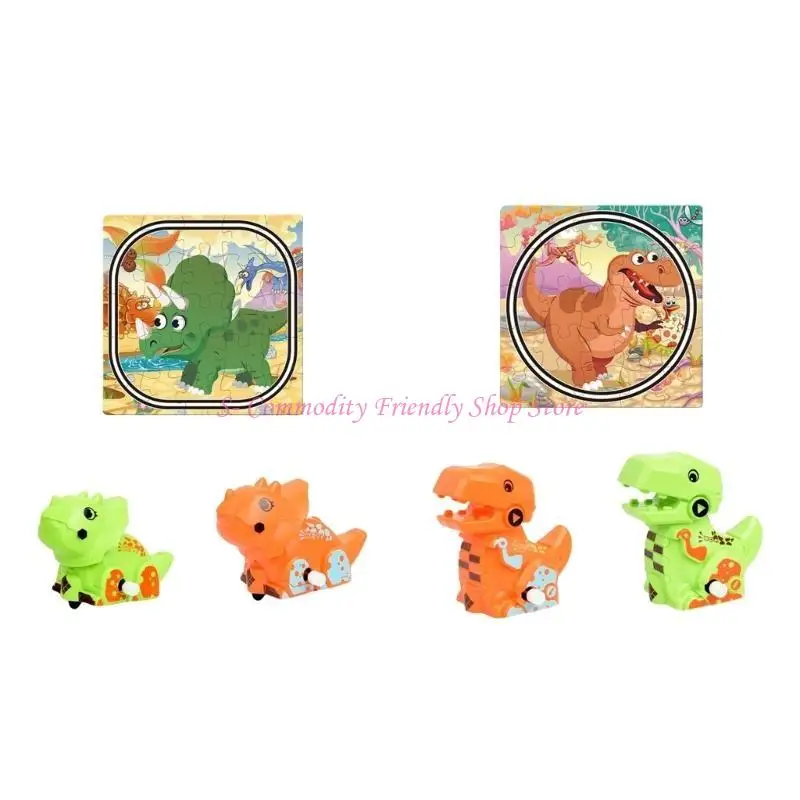 85AE Kids Dinosaur Puzzle Track Toy Set Interactive Windup Car Game for Children 3+ Toddler Dinosaur Windup Car and Track