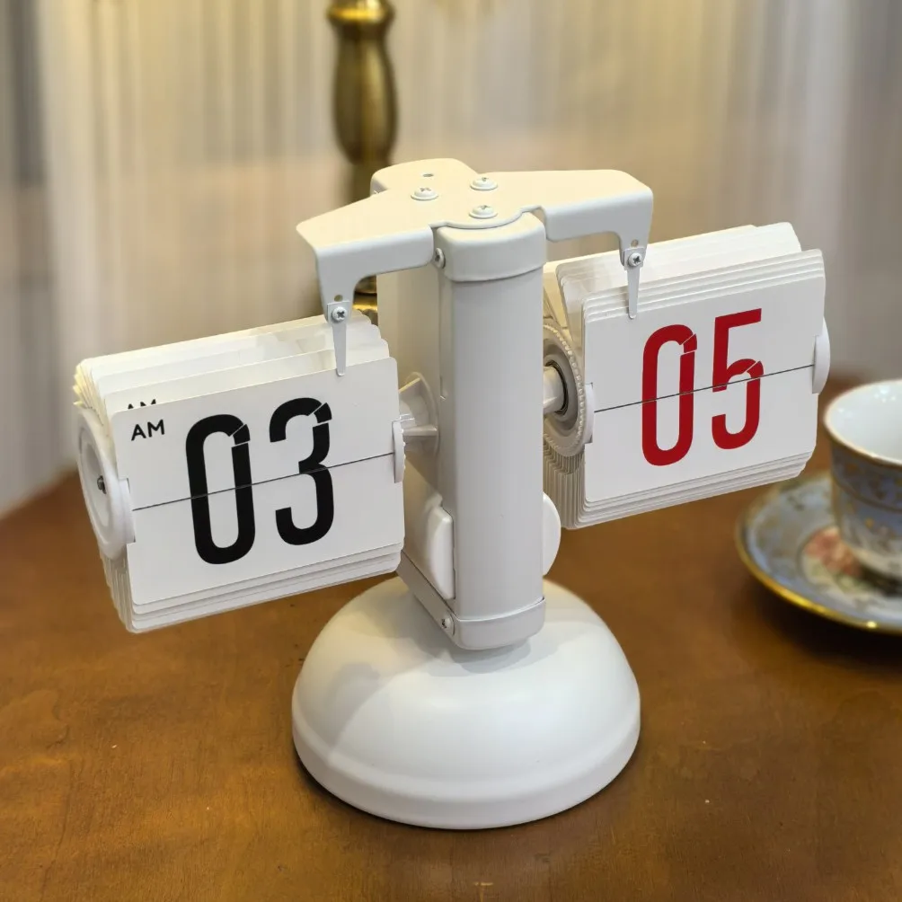 

Fashion Auto-Flip Desk Clock - Retro Mechanical Digital Alarm with USB Charging |Silent Nightstand Clock for Home & Office Decor