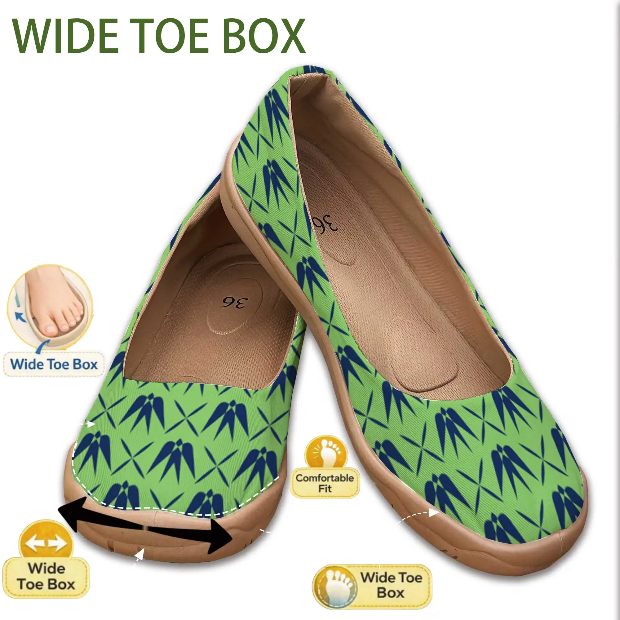 Zapatos de Mujer con Diseño de Hoja de Bambú, Anchos y Fáciles de Poner, Suela Suave, Abertura Baja, Cómodos para Pies Anchos, Zapatos Casuales para Mamá