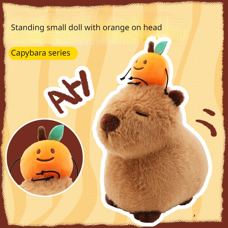 MINISO Capybara Series Sitting Position Headgear Plush Doll with Orange Head Large Children's Toy Kawaii Birthday Gift