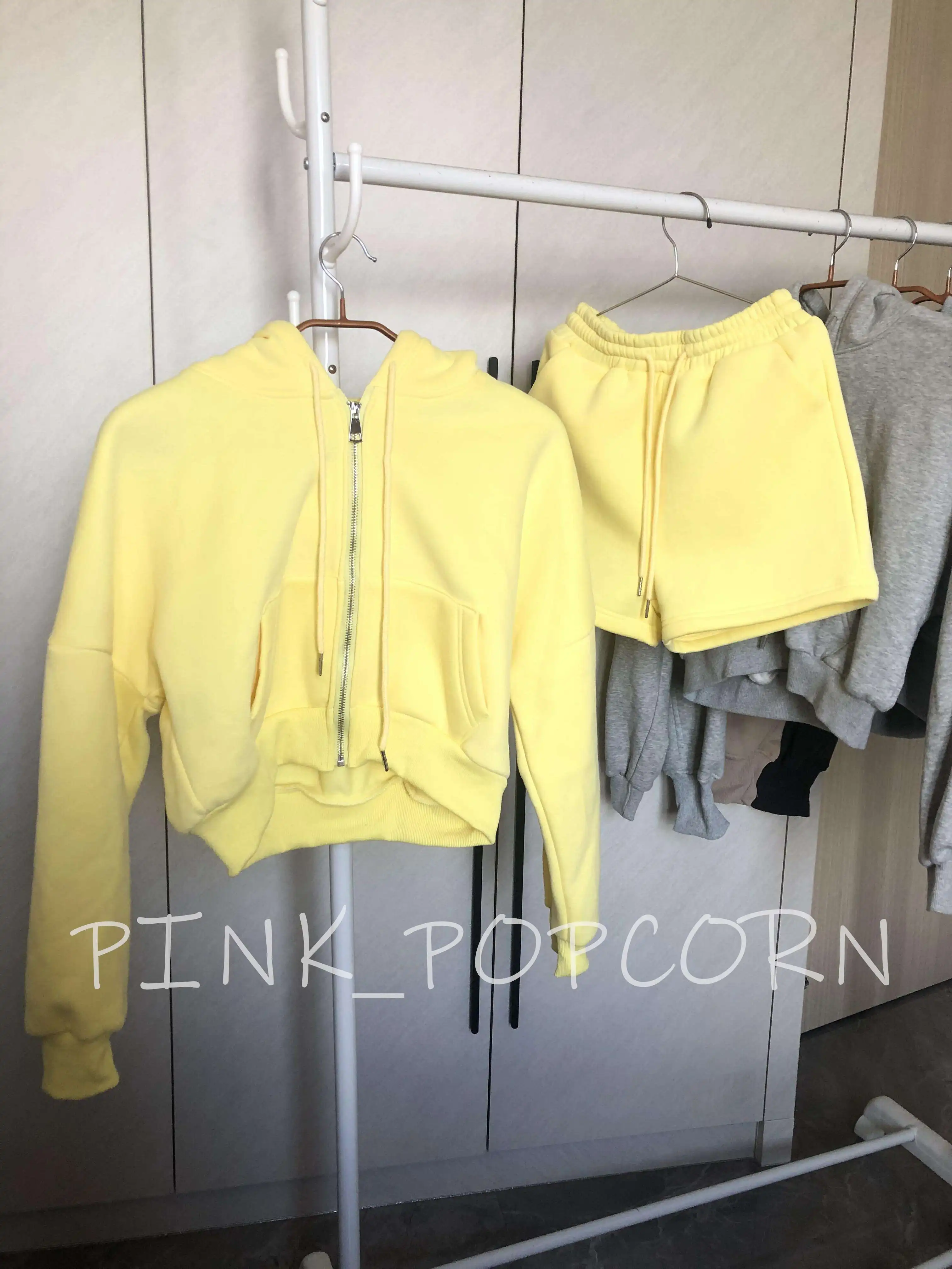 Womens Fleece Classic Sweat Short Tracksuits Sold Two 2 Piece Outfit Oversized Zip Up Sweatshirt Sporty Suit Basic Casual Sets