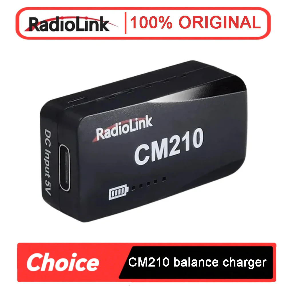 Ładowarka do akumulatorów LiPo Radiolink CM210 Faster 2s, mini rozmiar, złącze USB typu C, zasilanie samodostosowujące się.