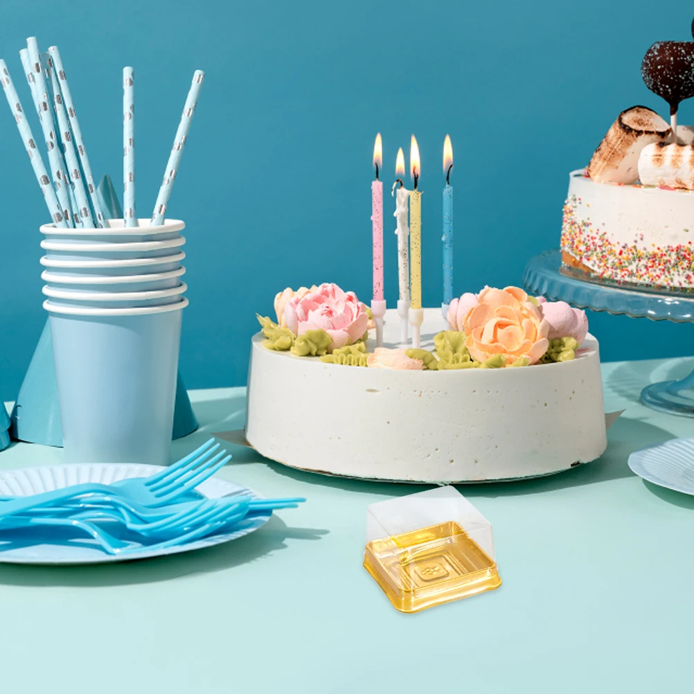 

100pcs Egg-Yolk Puff Box Clear Pet Square Cake Box Dome Lid For Mooncake Storage Mini Rectangular Dessert Container 50G