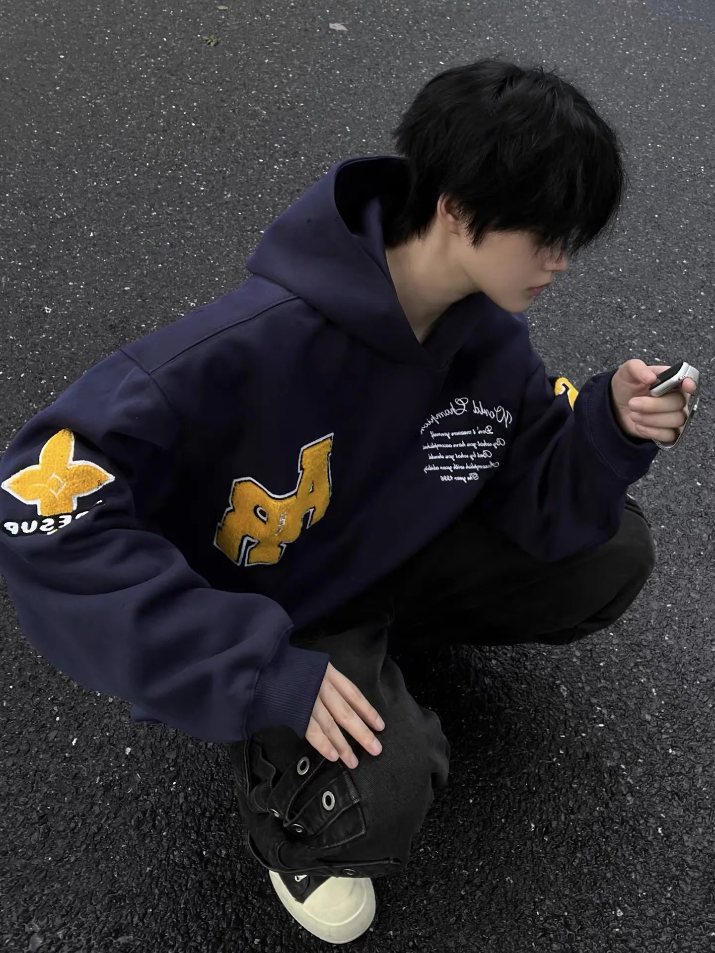 

Мужская толстовка с вышивкой в американском стиле, свободного кроя, утепленная флисом, для пар, повседневная мода