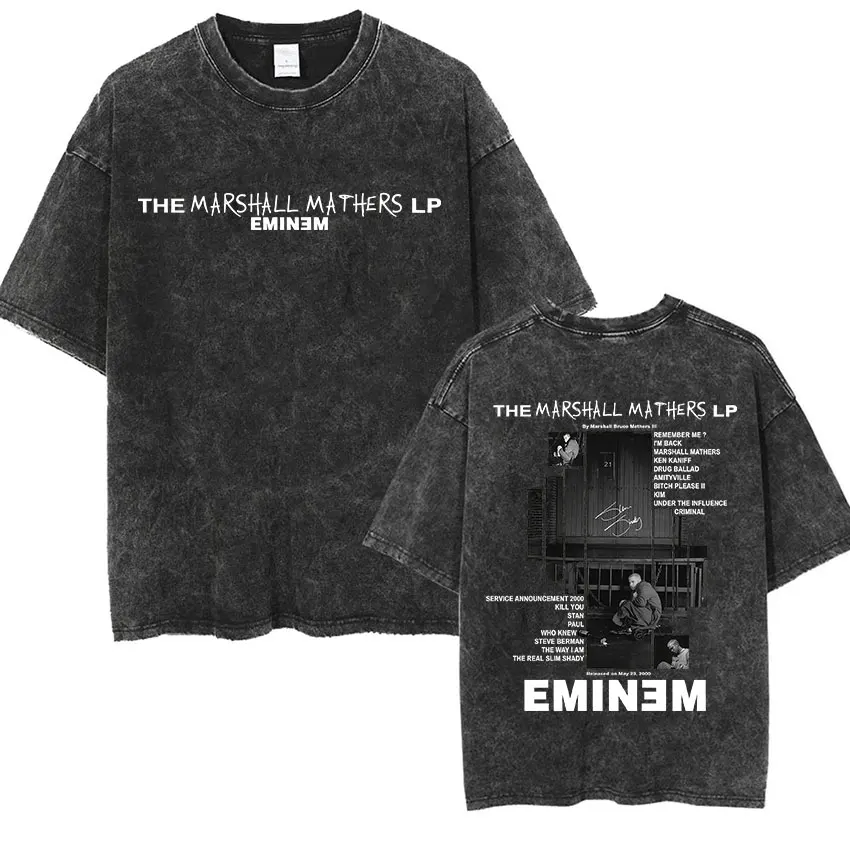90er Rapper Eminem World Tour Musik Grafik T-Shirts Herren Coole Hip-Hop Vintage Gewaschene Oversized T-Shirts Unisex Gothic Streetwear – Detail 12