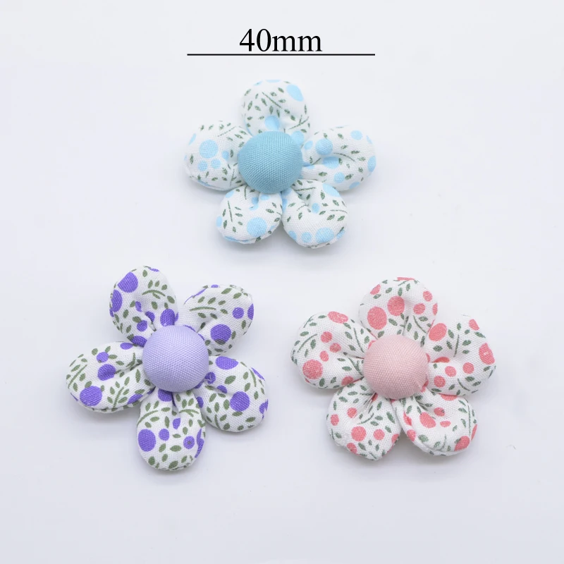 10Pcs 40mm Calico Cloth Flower Applique for DIY Clothes Hat Headwear Gloves Leggings Socks Sewing Patches Decor Accesoories