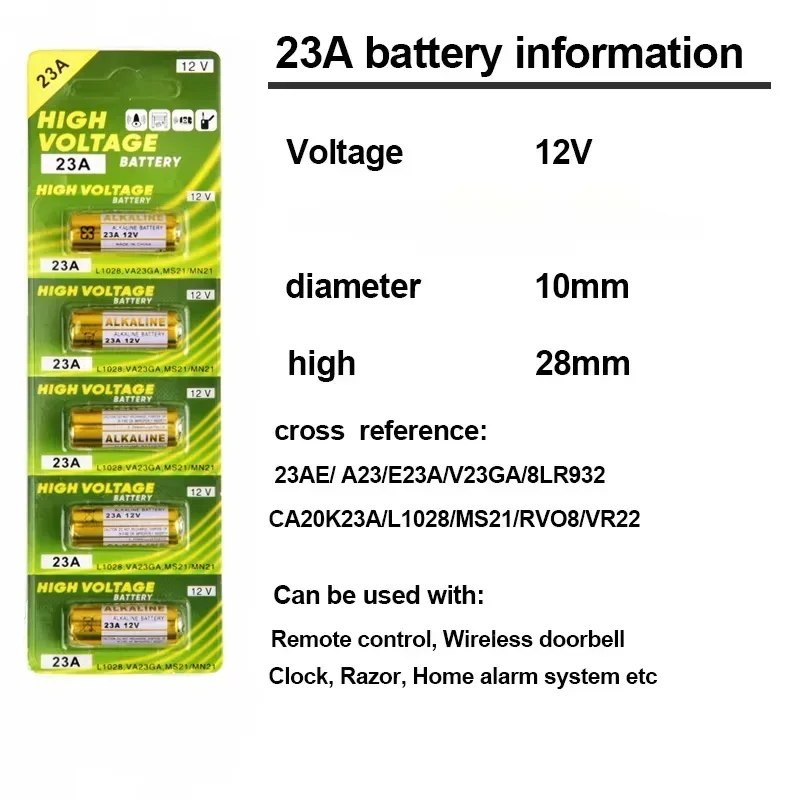 Bateria 12V 23A 23GA A23S E23A EL12 MN21 V23GA GP23A LRV08 do dzwonka, pilota, zabawki elektrycznej, zestaw baterii alkalicznych A23 — zdjęcie produktu 2