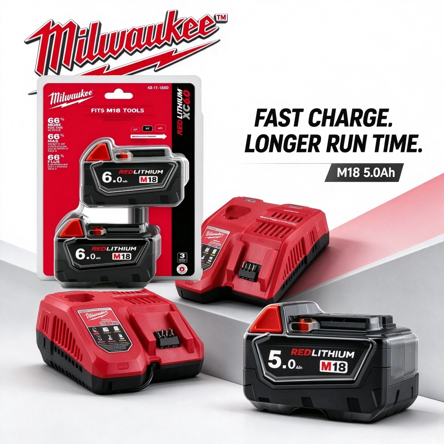 Original Milwaukee M18 18V XC 6.0Ah 8.0Ah Lithium-ion Rechargeable Battery, Compatible with M18 Impact Wrench, Workshop Repair