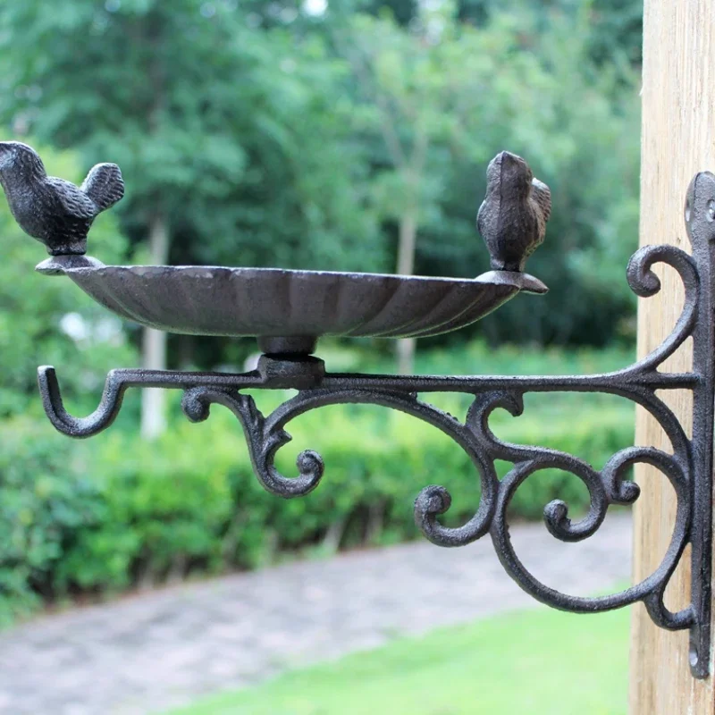 Classic Cast Iron Handicraft Double Bird European Style Garden Hanging Blue Hook Bird Food Basin Decorative Hook