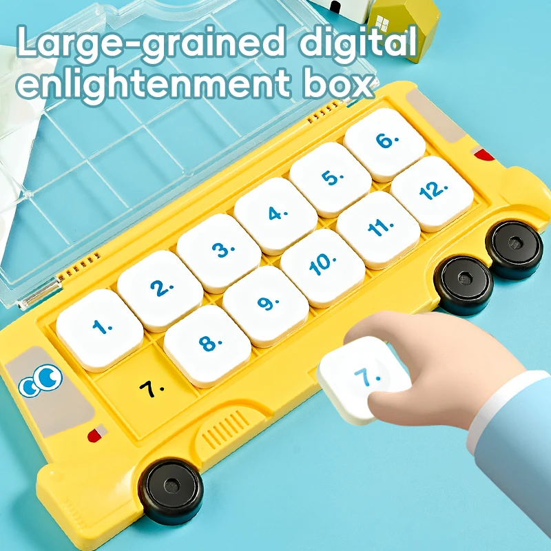 Autobus scolastico logico educativo: giocattolo STEM bifacciale per bambini |   Impara la matematica, orologio e forme, Natale/ Ringraziamento/Halloween/Pasqua