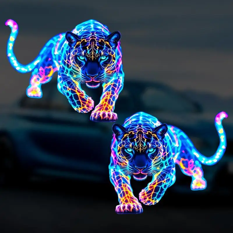 1/2Pcs Neon Cheetah Car Motorcycle Stickers Waterproof Scratch Resistant Vibrant Decals for Auto Body Phone Case Decor