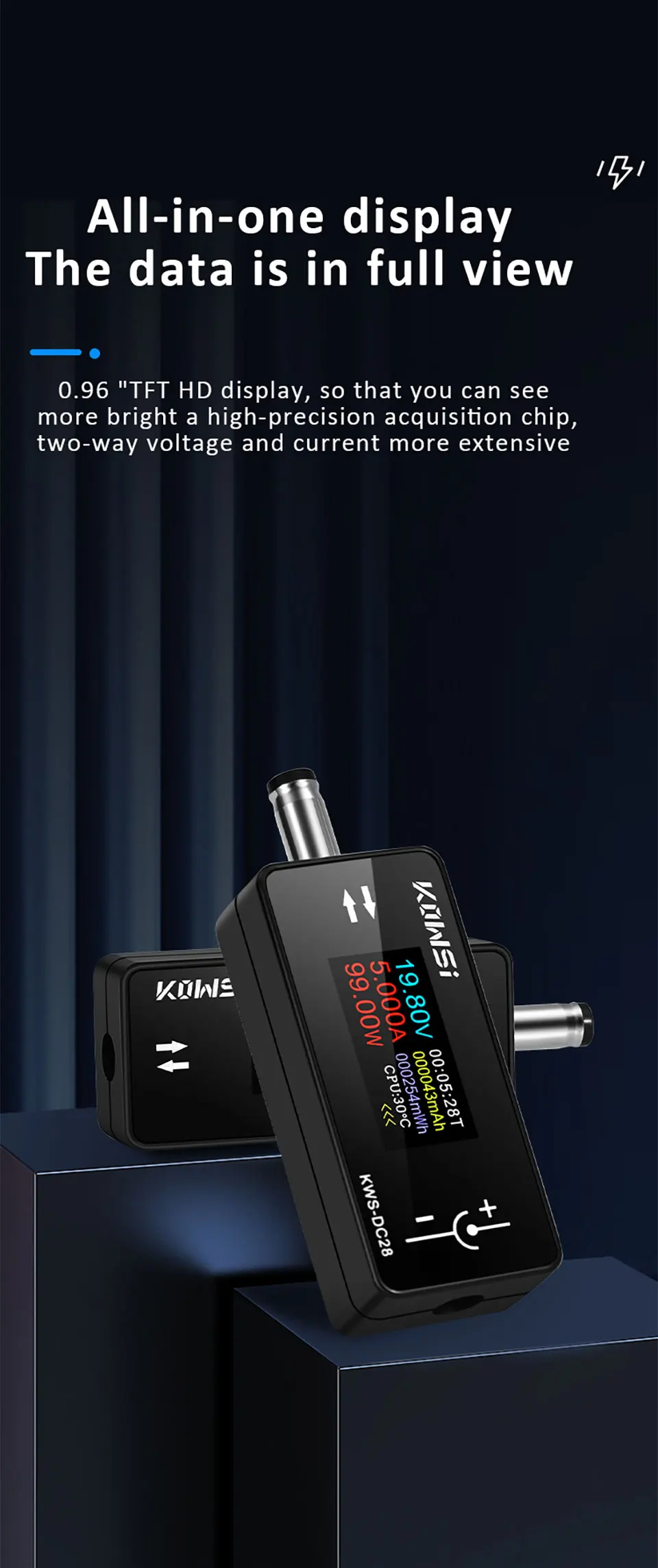 KWS-DC28 Schnittstellentester, 4–30 V, 12 A, Spannung, Stromtester, digitales Voltmeter, Amperemeter, 0,96 Zoll TFT-Farbbildschirm, Leistungsmesser – Detail 5